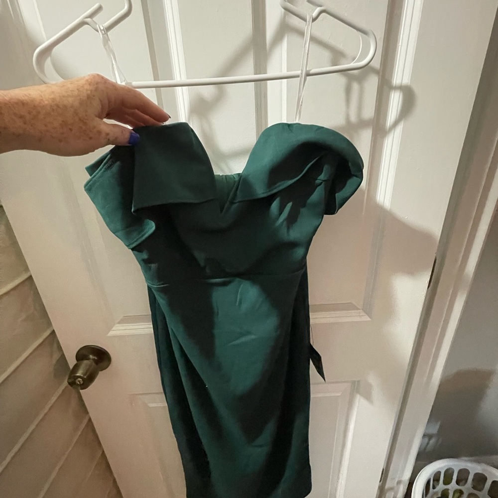 My Favorite Night Dark Green Off-the-Shoulder Bodycon Midi Dress